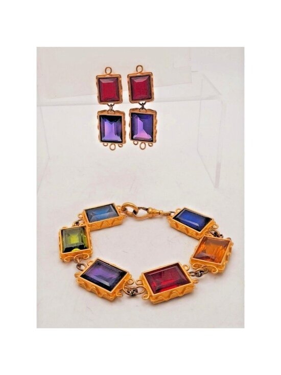 Mish Tworkowski Jewelry - Vintage Mish Tworkowski Jewelry Set Gripoix Set in Gold Tone Bracelet Earrings